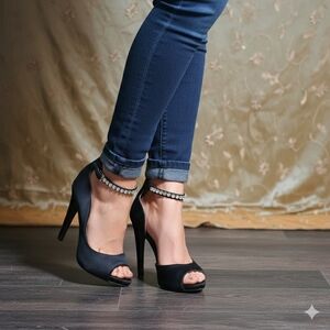 Nine West Black Heels with Gold Glitter Sole